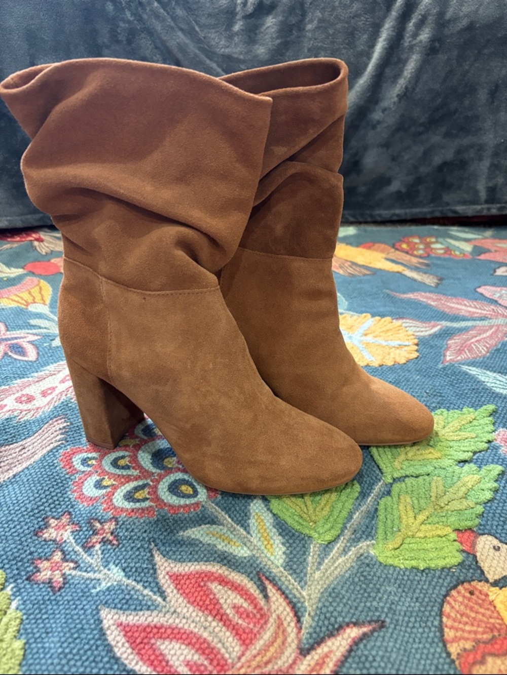 Chinese Laundry Tan Slouch Suede Block Heel Boots